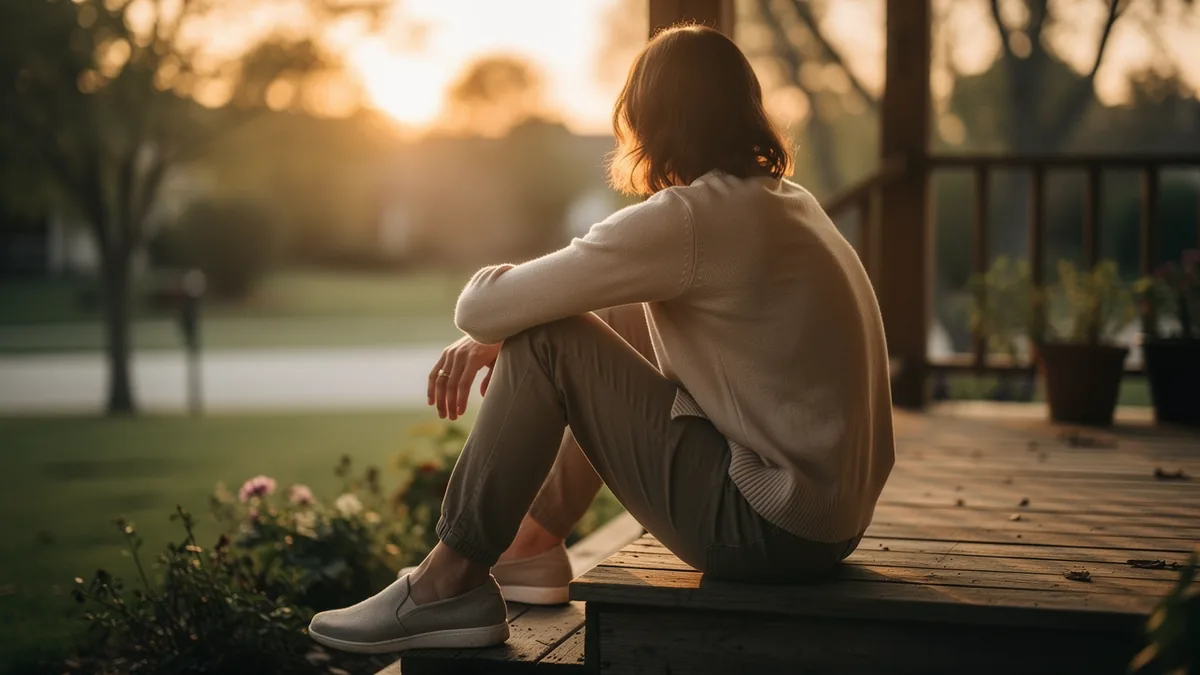 Sitting on a porch step in golden evening light